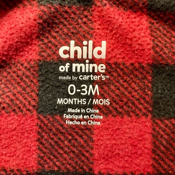 Child of Mine Boys Zip Up Footless Pajamas 0-3 months Black+Red Plaid Reindeer - Picture 3 of 6